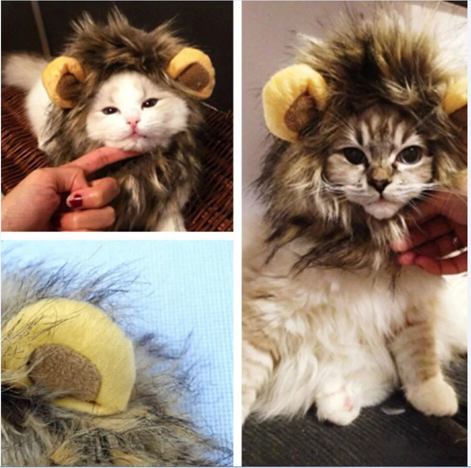 Забавный милый костюм для домашних животных Косплей льва грива парик шапка шляпа для кошки Хэллоуин Рождество одежда нарядное платье с ушками осень зима