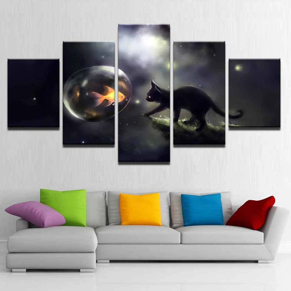 Холст HD печать плакатов Wall Art Современная Абстрактная живопись рыбы фото рамки 5