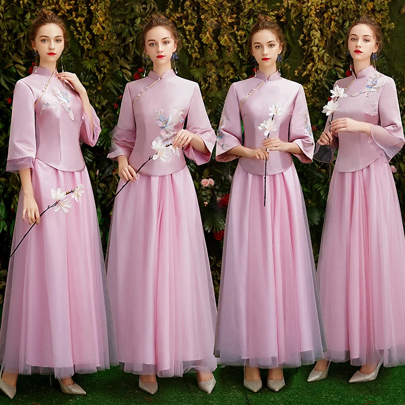 

Tiktok style Chinese traditional Evening Dresses long Embroidery prom dress senior graduation prom gown 2019 Vestido De Noiva