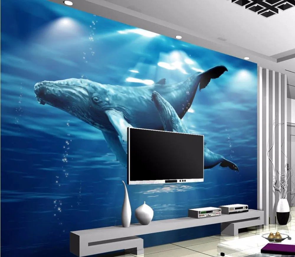 

Custom photo 3d room wallpaper The whale mother and son home decoration painting 3d wall murals wallpaper for walls 3 d