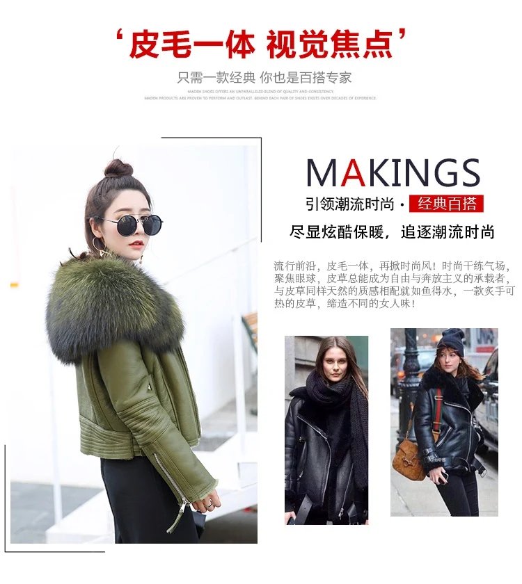 genuine sheepskin leather jacket with raccoon fur collar (4)