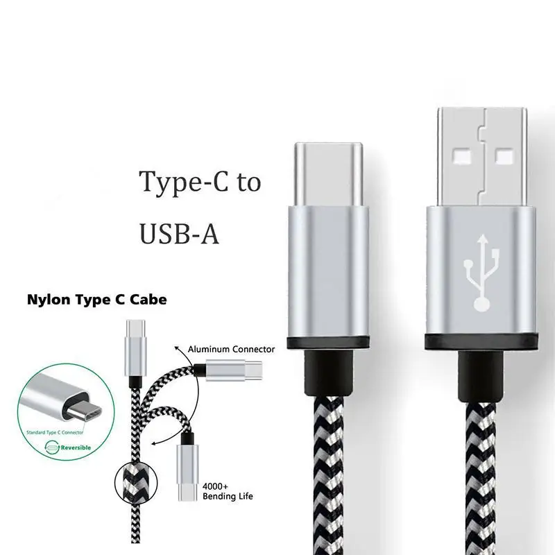 HobbyLane حبل مضفر من النايلون USB كابل الشاحن شاحن يو اس بي نوع-c 3.1 مزامنة بيانات كابل شحن الحبل لسامسونج غالاكسي d15