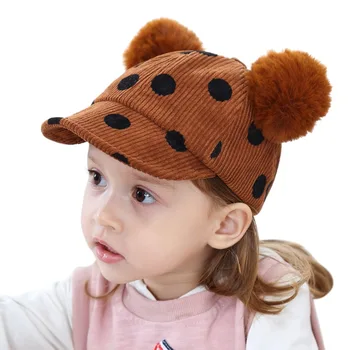 

1pc Kids Children Hats Corduroy Cap With Ears Winter Autumn Baby Boys Girls Adjustable Baseball Cap Unisex Embroidery Snapback
