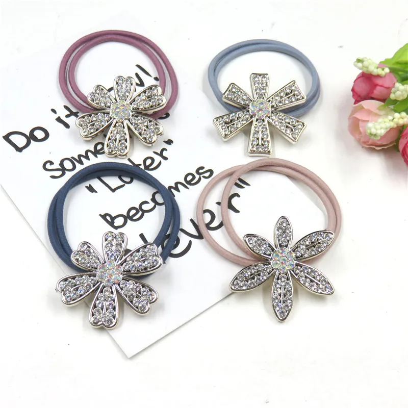 

1PCS Pretty Diamond Flower Elastic Hair Bands Bow For Girls Handmade Hair Tie Scrunchy Kids Creative Hair Accessories For Women