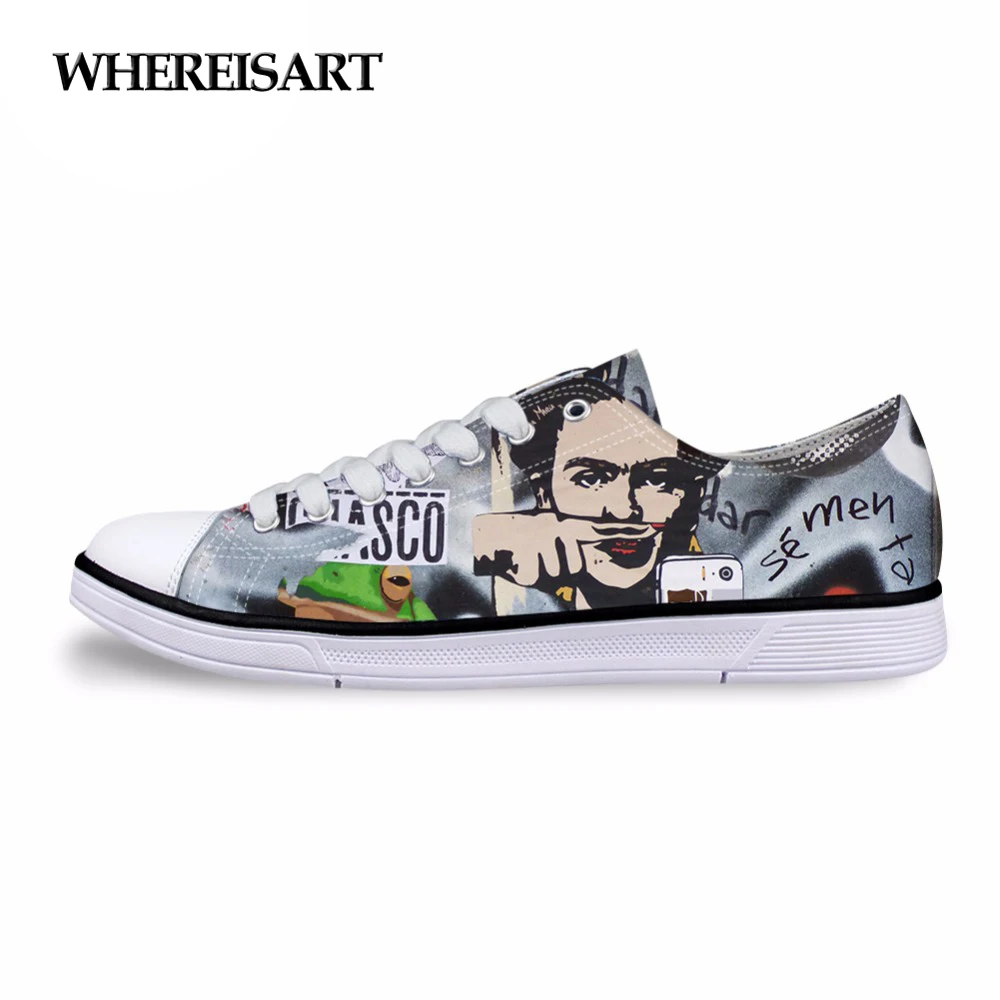 

WHEREISART 3D Graffiti Printed Women Low Style Canvas Shoes Fashion Women's Autumn Vulcanized Shoes Flats Shoes Zapatos Mujer