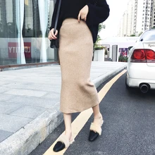 Осенняя облегающая трикотажная Женская юбка с эластичной резинкой на талии, сексуальная хип-хоп посылка, свитер средней длины, Женская юбка,, высокое качество