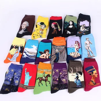 

Men&women 3d Retro Van Gogh Oil Painting Art Socks Funny Cotton Patterned Starry Night High Quality Tube Socks 5pair/lot