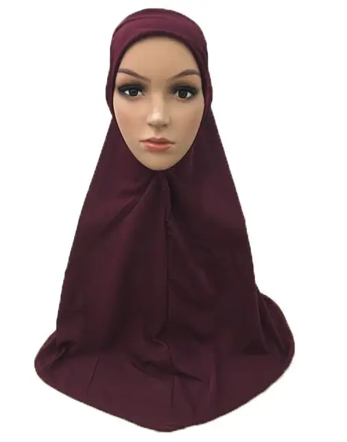 Мусульманский Хиджаб один кусок Амира платок однотонный шарф исламские хиджабы для женщин повязка на голову, тюрбан полное покрытие шапочка для молитвы арабские шали шапки - Цвет: Purple Red