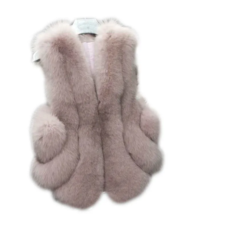 DUOUPA  Natural Real Fox Fur Vest is 50-65 cm Stylish Winter Short Thick Women Fur Vest Jacket Pockets Real Fur Vest Coats Slim