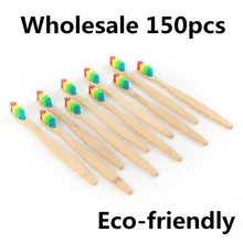 150 шт Экологичная деревянная зубная щетка мягкая зубная щетка со щетиной бамбуковое волокно деревянная ручка отбеливание зубов Радуга