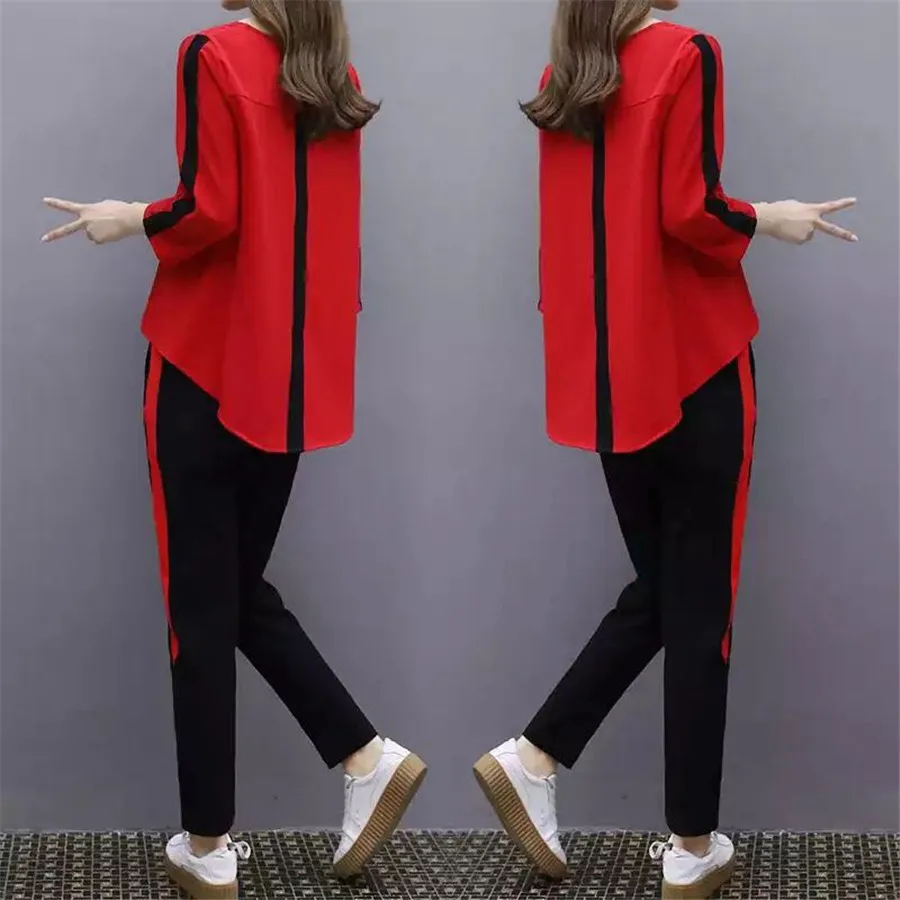 Plus Size Large L- 4XL Outfit Tracksuit Sportswear Co-ord Set for Women 2019 Top and Pants Ruffles Striped Clothing Plus Size Large L- 4XL Outfit Tracksuit Sportswear Co-ord Set for Women 2019 Top and Pants Ruffles Striped Clothing