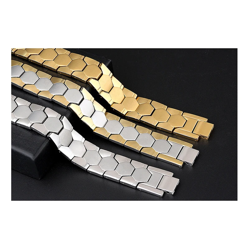 

MADALENA SARARA Titanium Steel Bracelet Magnetic Germanium Stone Inlaid Football Print Style Men Energy Bracelet