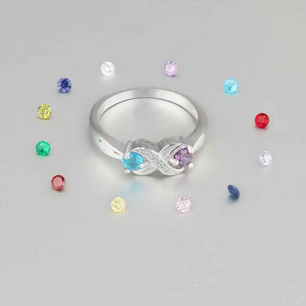 Infinity Love Promise Rings Personalized Birthstone Engrave 2 Names 925 Sterling Silver Jewelry Gift For Her (JewelOra RI103265)