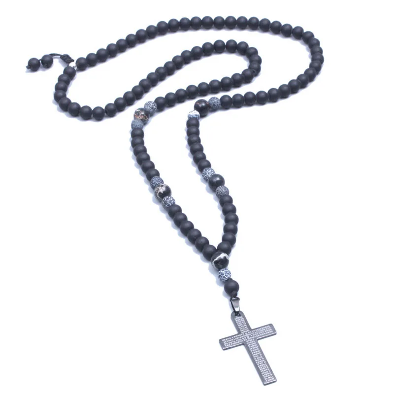 Mens beaded necklace with cross Clearance