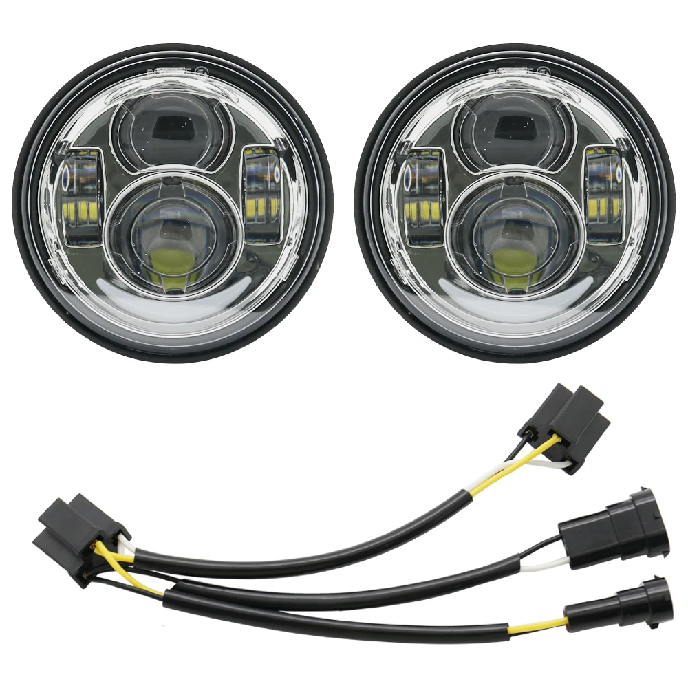 

1pair New Motorcycle Projector Dual LED Headlamps With white DRL For motor Dyna Fat Bob FXDF