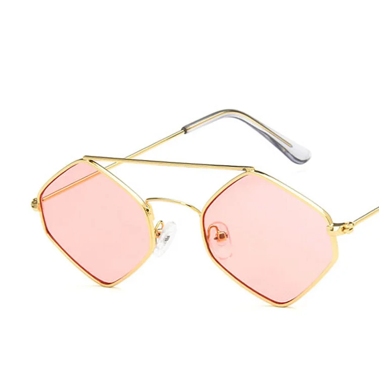 Модные солнцезащитные очки для мужчин, фирменный дизайн, маленькая Шестигранная оправа, красные, желтые линзы, солнцезащитные очки для женщин, Винтажные Солнцезащитные Очки - Цвет линз: c7gold pink