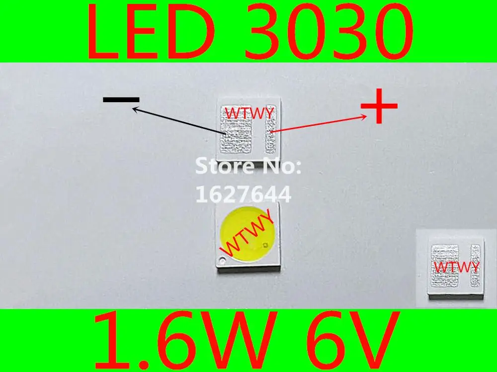 100 шт. АОТ светодиодный 3030 светодиодный ТВ Подсветка высокое Мощность 1,6 Вт 6 В 100LM светодиодный Подсветка холодный белый для светодиодный ЖК-дисплей ТВ Подсветка Применение