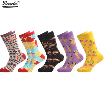

BENDU 5 Pairs/Lot Men's Socks Fashion Funny Colorful Long Socks Combed Cotton Happy Wedding Socks Casual Business Dress Sock
