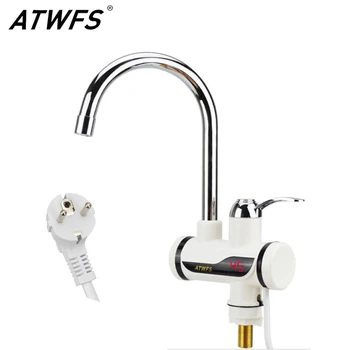 ATWFS Instant Tankless Water Heater Tap Instantaneous Faucet Kitchen Water Heater Crane Instant Hot Water Faucet Digital EU Plug