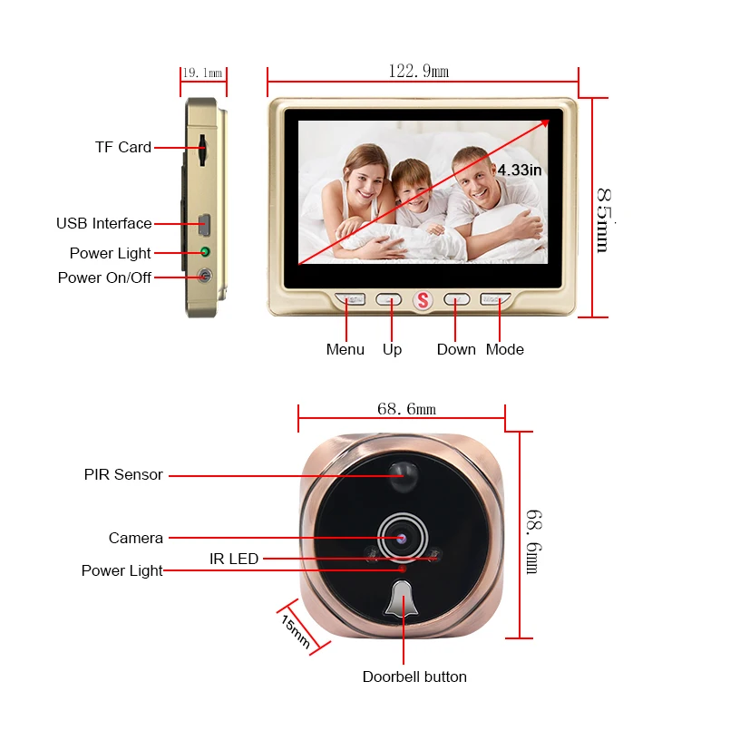 Saful 4," дверной глазок камера с PIR детектором движения и ИК ночного видения Видео камера глаз дверной звонок мини камера
