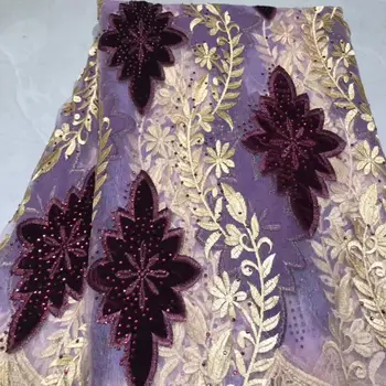 

2019 newest fashion style african net tulle lace fabric with velvet lace for women party dress 5yards NLYJUL033