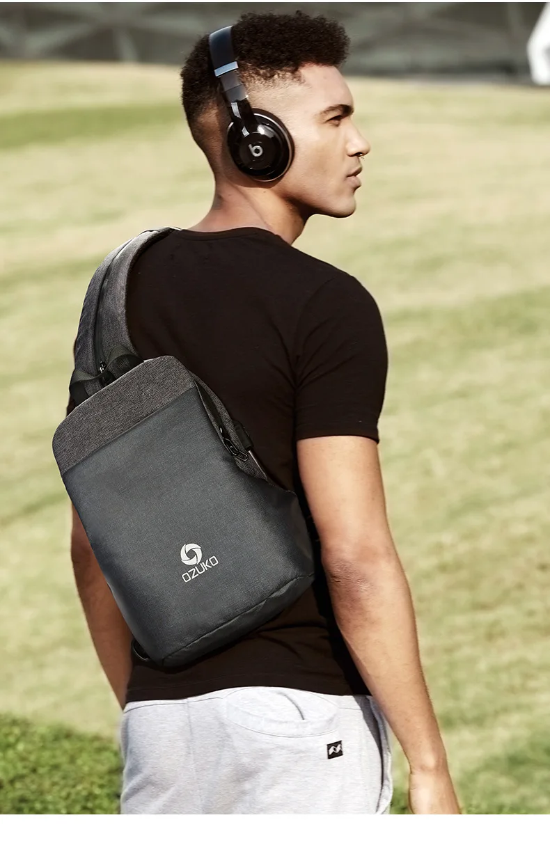 OZUKO 9067 мужская сумка через плечо, зарядка через usb, слинг, сумка-мессенджер, нагрудный пакет, подходит для 9," iPad, сумки через плечо для мужчин, летние короткие поездки