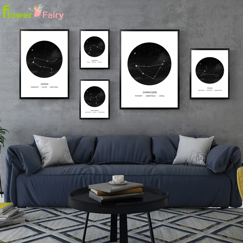 

Constellation Nursery Wall Art Canvas Poster Prints Astrology Sign Minimalist Geometric Painting Nordic Kids Decoration Unframed