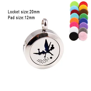

20mm Angel Aromatherap Silver Stainless Steel Magnetic Essential Oil Diffuser Locket Pendant Necklace Mixed Color Pad Free