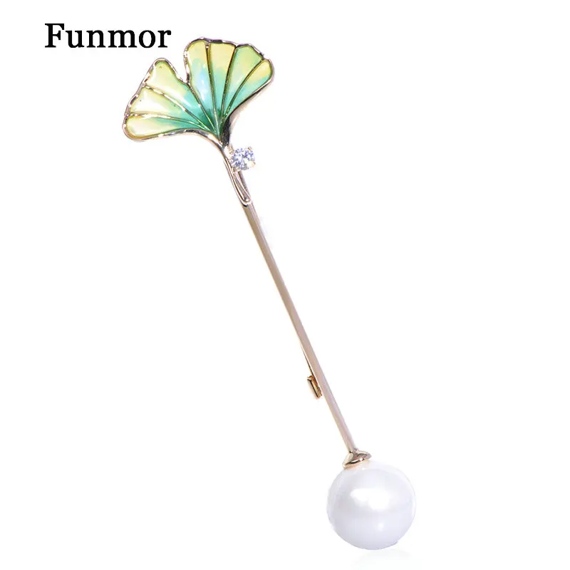 FUNMOR эмаль циркон Форма листа гинкго нагрудные булавки броши с искусственным