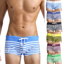 Сексуальные мужские плавки с полосами морского флота с Для мужчин, плавки для серфинга доска пляжная одежда человек Плавание ming плавки, шорты-Боксеры плавки боксеры