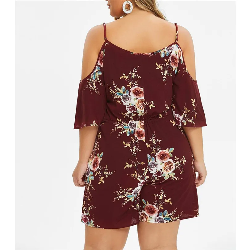  Womens Plus Size Bohemian Floral Casual Playsuits New 2019 Fashion Sexy Cold Shoulder Jumpsuit Bodysuit V-Neck Romper #E11 (20)