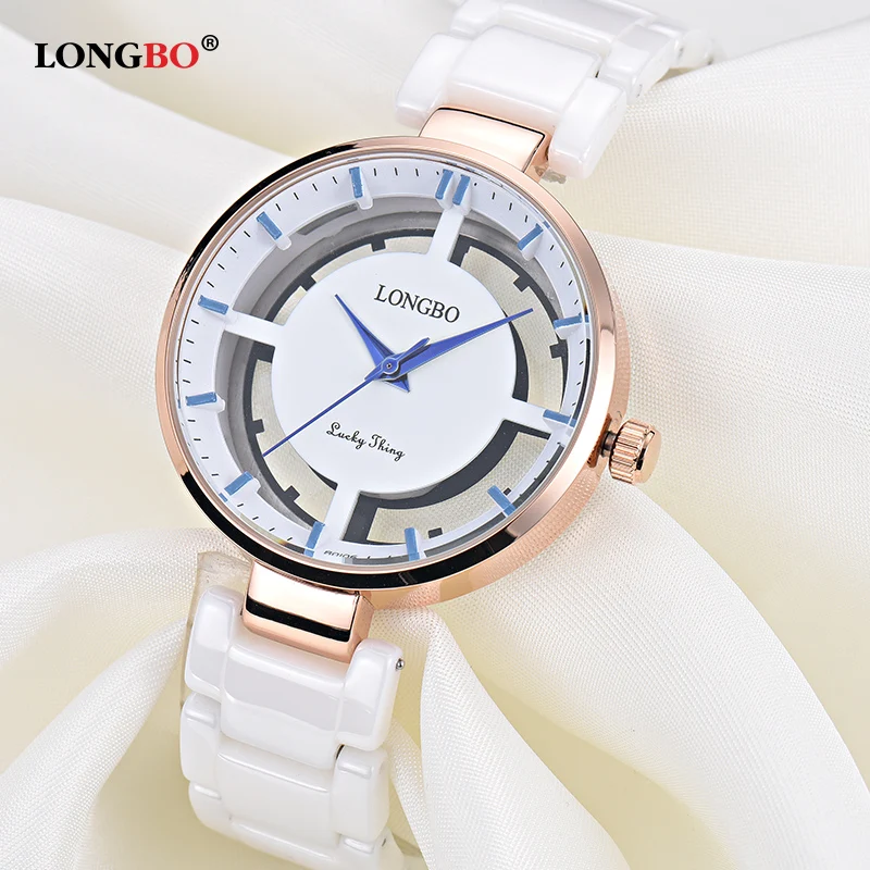 

LONGBO New Elegant Ceramic Watches 2017 Fashion Hollow Design Women Quartz Watch Waterproof Relogio Feminino gift clock
