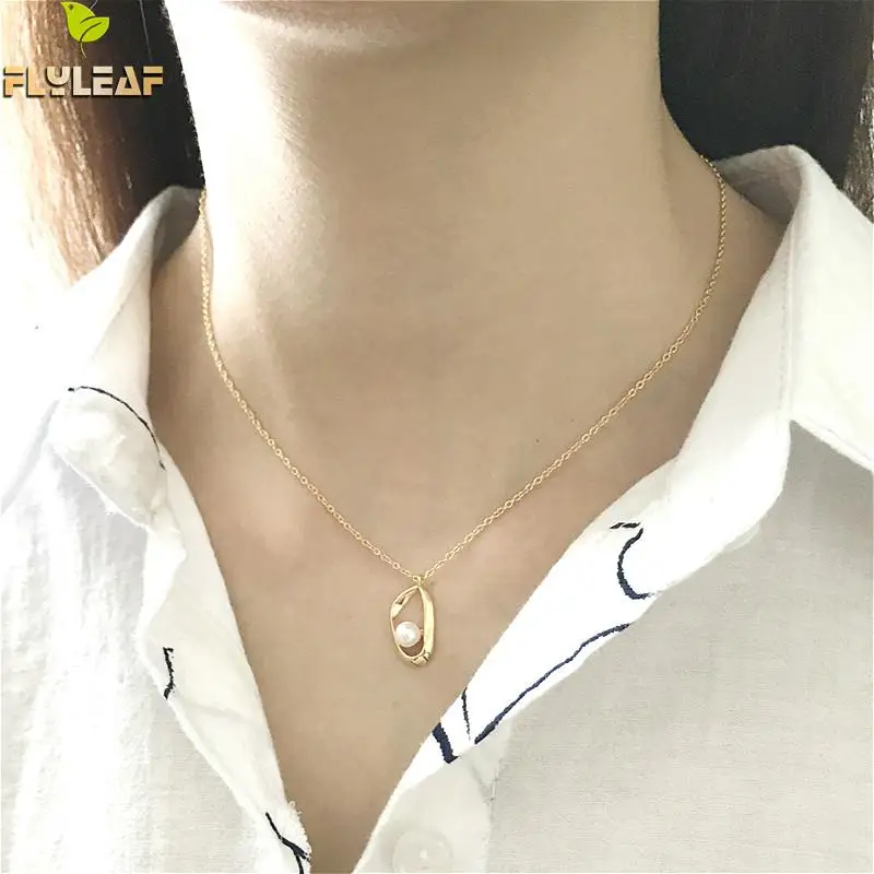 

Flyleaf 2018 New Arrivals Shell Beads Irregular Pendant Necklaces For Women 925 Sterling Silver Elegant Jewelry