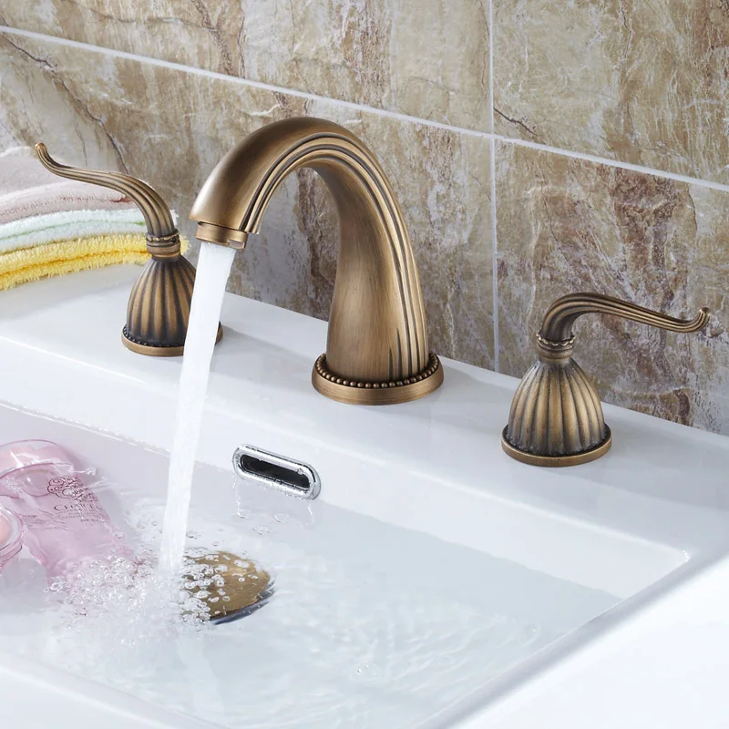 

All copper basin faucet Antique continental basin faucets Double the three hole leading ceramic deck mounted Bronze