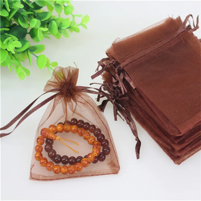 Wholesale 100pcs/lot 7*9cm Brown Small Jewelry Gift Pouches Christmas Packaging Bags Can be