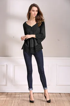 

Autumn and winter women's clothing new lace stitching cotton fashion casual women's clothing jacket joker nine sleeve t - shirt