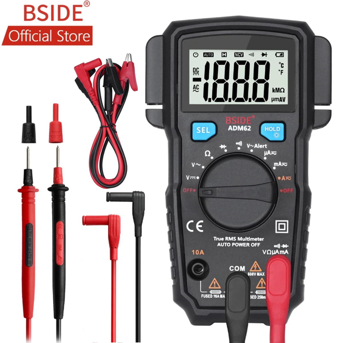 

BSIDE ADM62 True RMS Digital Multimeter Auto Range DMM Dual Slot TRMS Voltmeter Ammeter Ohmmeter Diode NCV Portable Multi Tester