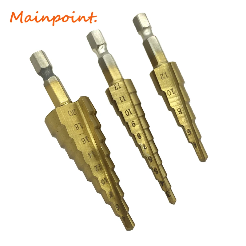 3Pcs 1/4"Stepped Down Drill Step Drill Bits Set Titanium Hss Metric 4