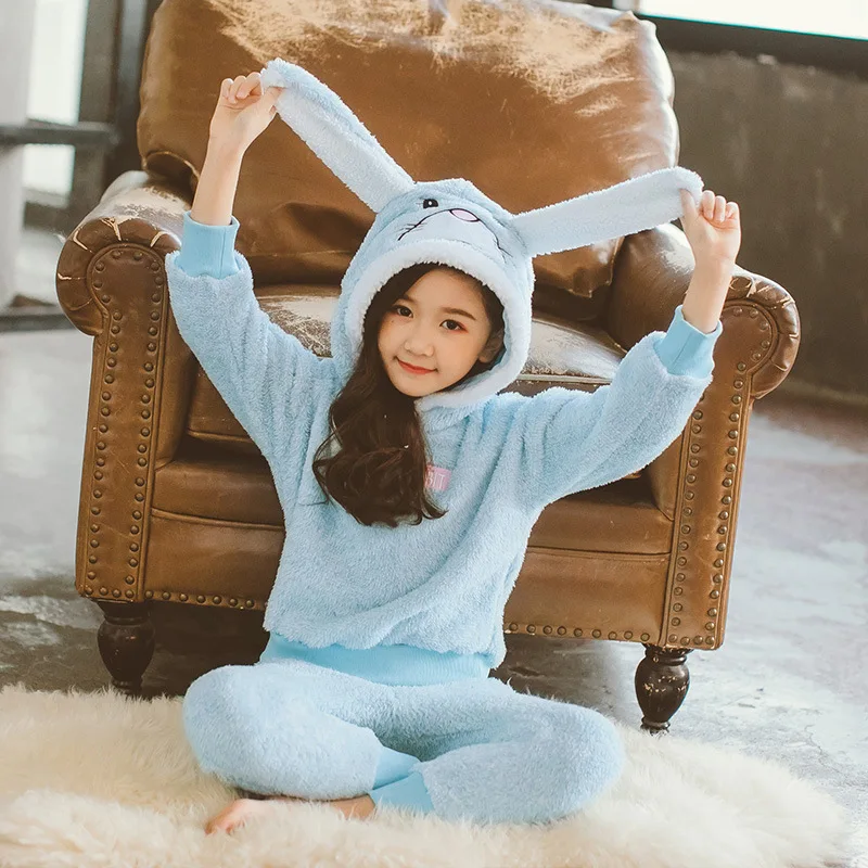 

autumn Winter Girls Flannel Pajama Suits Cute Cartoon Children's Sleepwear Sets Home Printing Long Sleeve Indoor Pyjamas
