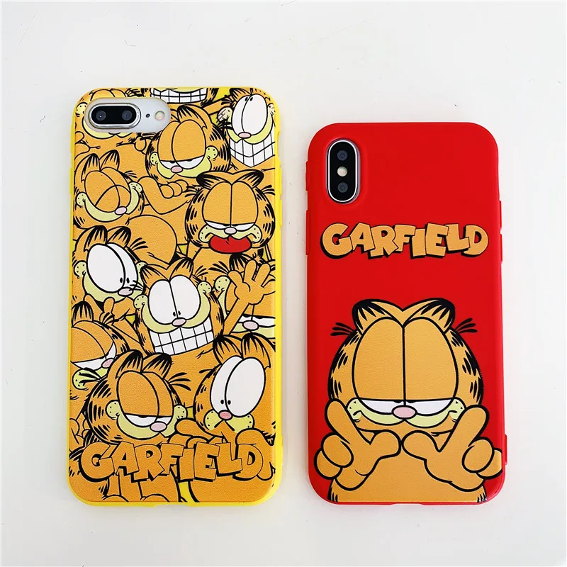 

Mouplayca For iphone 6 6s 7 8 plus X Xs Max XR phone cases Lovely cartoon Garfield relief soft candy TPU back cover