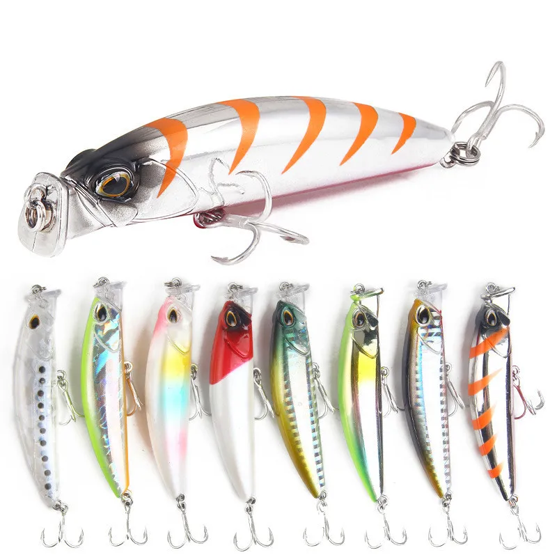 

8Pcs/lot 8cm 10g Sea Fishing Wobblers Minnow Lure Hard Baits With 2 Hooks Floating Fishing Bait Lure Pesca For River Lake