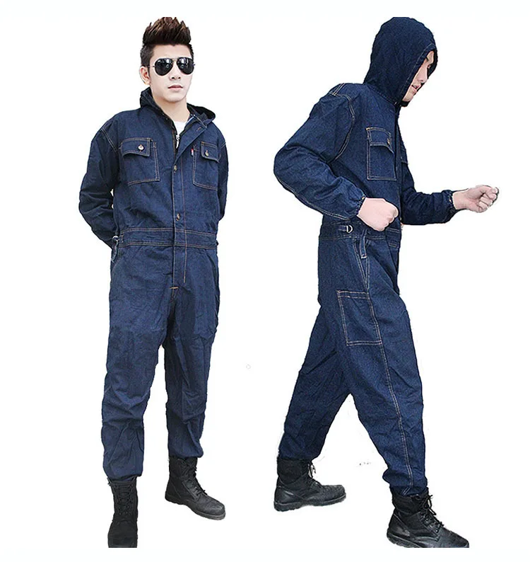 CCGK Mens Overalls Denim Work Clothing Hooded Coveralls Plus Size Labor Overalls For Worker Machine Welding Auto Repair Painting (5)