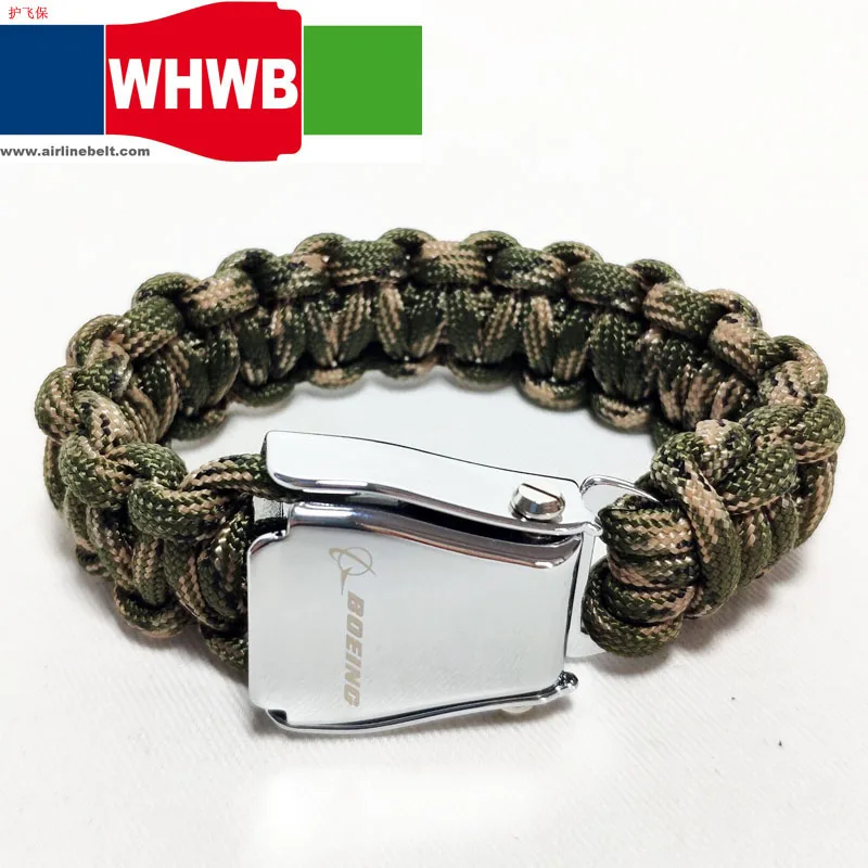 AIRBUS BEOING camo green rope braided metal airline seat belt buckle military style pole simple bracelet/hand chain customizable