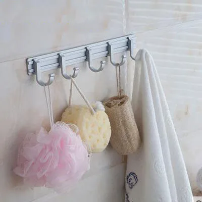 

3~7 Hooks space aluminum bathroom movable row hook, 2 Types towel robe hooks line hook, Bedroom hanging clothes hook wall door