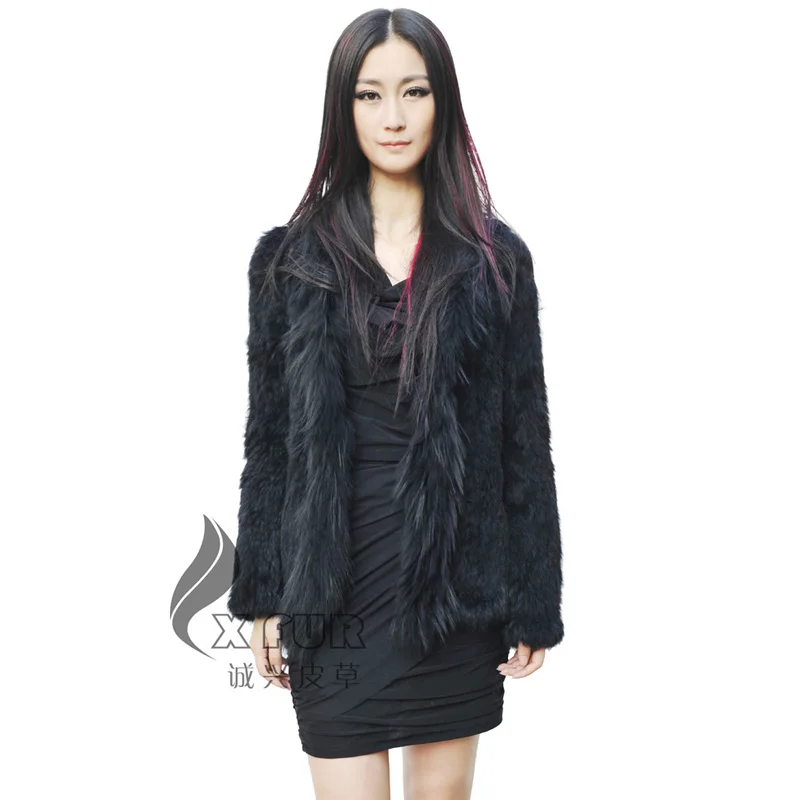 CX-G-A-95A, зима,, супер качество, ручная вязка, натуральный мех кролика, модное пальто для женщин - Цвет: BLACK