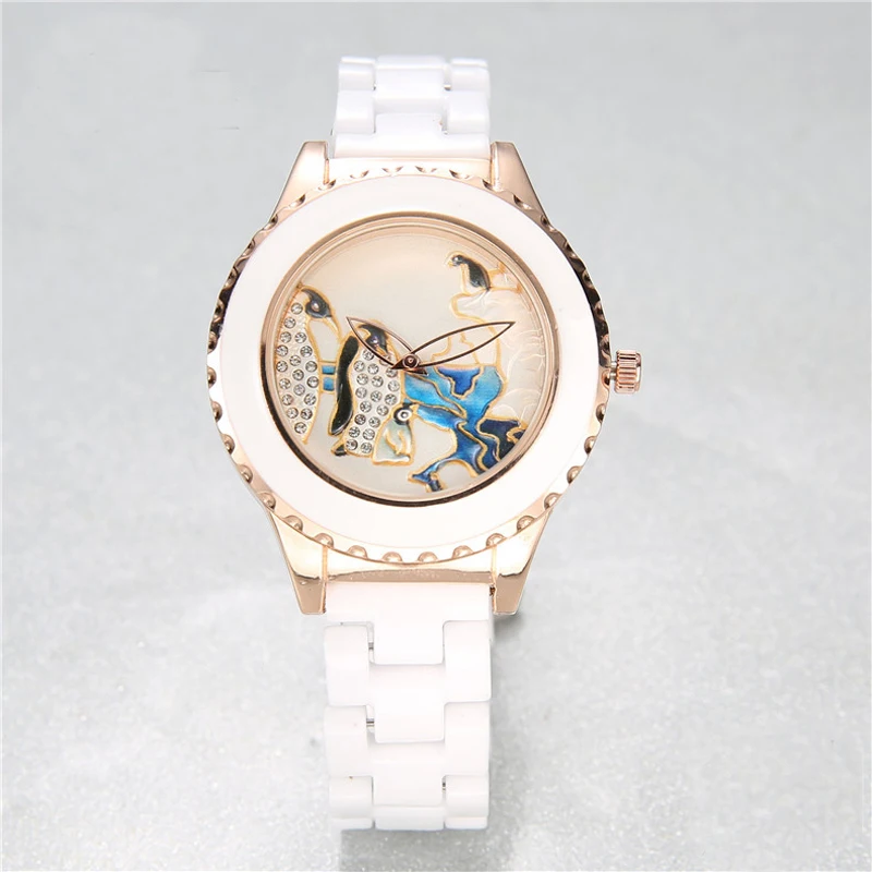 

New Fashion Casual Womens Wristwatch Penguin Design Ladies Watch Waterproof Quartz Ceramic Strap Clock Watches Female Horloges