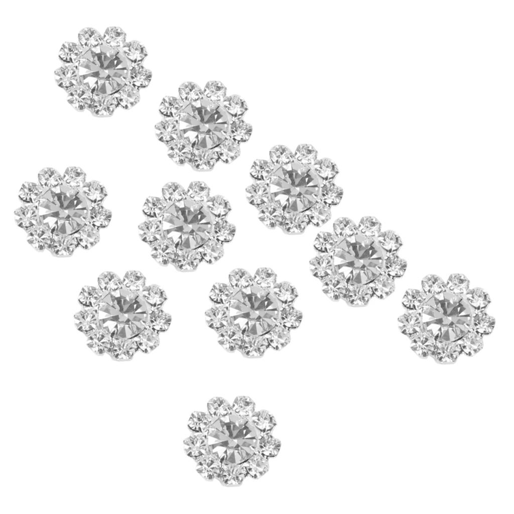 New Hot 10pcs 12mm Clear Crystal Flower Buttons Flatback Decoration DIY for Garment Bags Clothes Headband Gift Accessories