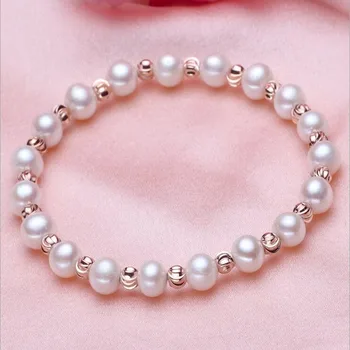 

Red Trees Brand Fine Jewelry Real Pearl Bracelet Elastic Mom Birthday Gift With Box Natural Fresh Water Pearl Bracelet For Women
