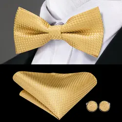 Hi-Tie Классические Золотые галстуки-бабочки для мужчин шелковый галстук-бабочка предварительно завязанный Галстук-бабочка карман