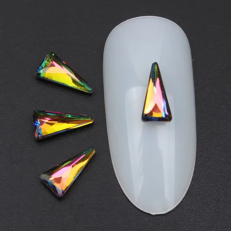Colorful Glass Rainbow Color Nail Art Rhinestone Sharp Triangles shape 4x8mm 30pcs/100Pcs For 3D Decoration Free shipping | Дом и сад